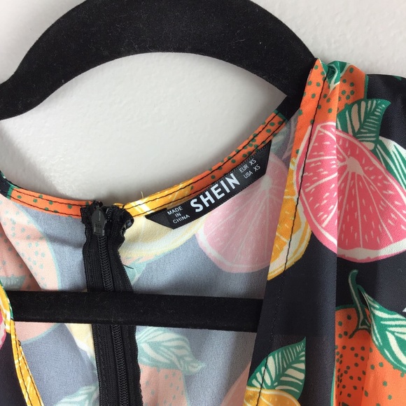 Shein Fruit Print Belted Flare Dress - Picture 5 of 8